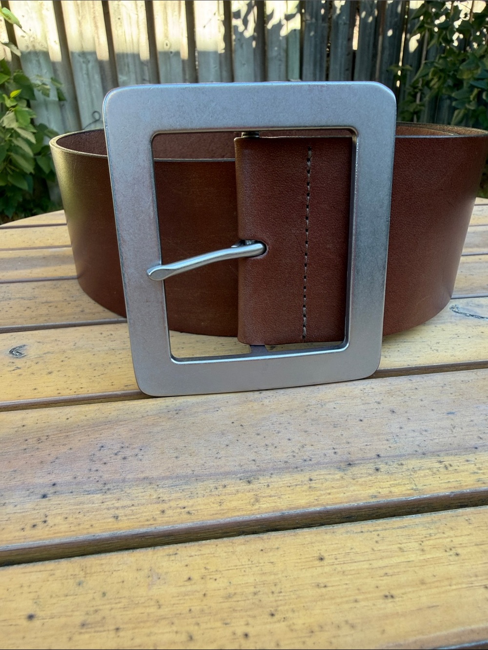 Pelle Melle Wide Cognac Italian Leather Waist Belt Oversized Buckle Size S